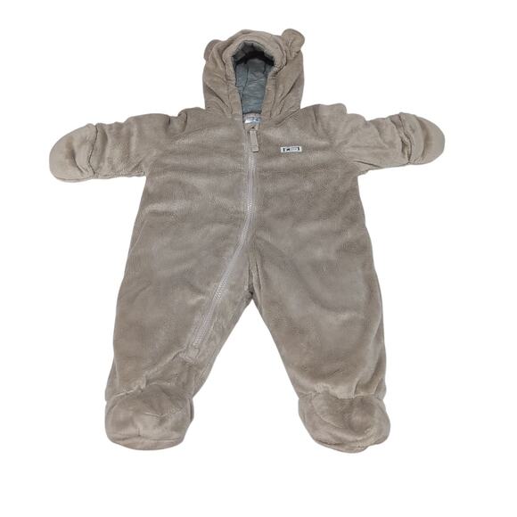 Carters Baby Pram 3-6 months Tan Bear Ears Full Zip Furry Little Explorer One Pc - Picture 1 of 10